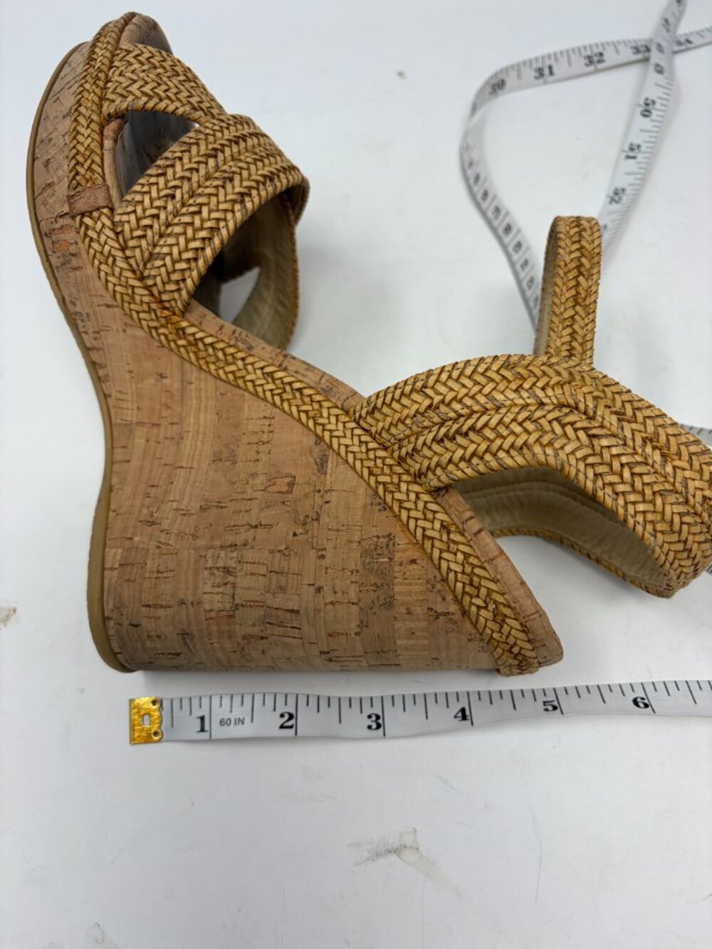 Stuart Weitzman Minx espadrille wedge sandals 9 cork straw ankle strap heeled - Picture 13 of 14
